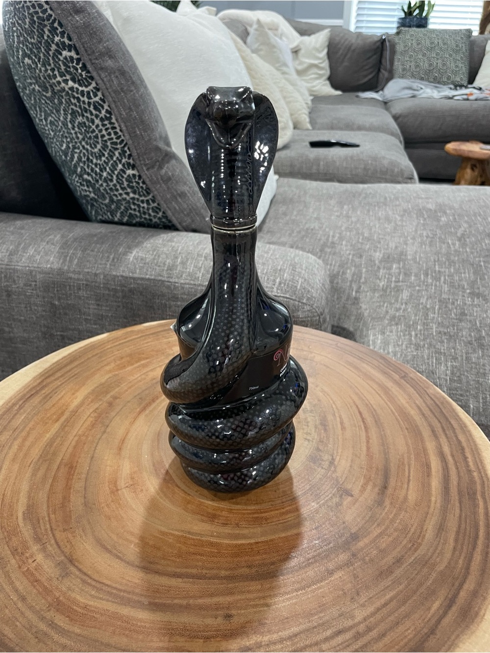 Black Cobra Decanter Bottle - Sculptural Glass Snake